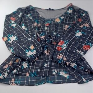Louise Paris Women's 3X Black Floral Belted w/Sheer Panel Blouse Great Condition